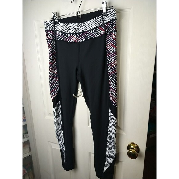 Free2be Black Breathable Leggings Side Multi Color Stripes. Size L - Picture 2 of 13